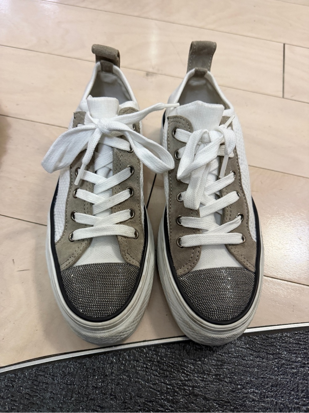 Brunello CUCINELLI Crystal Toe Low-Top Stretch Sneakers Sz 36.5